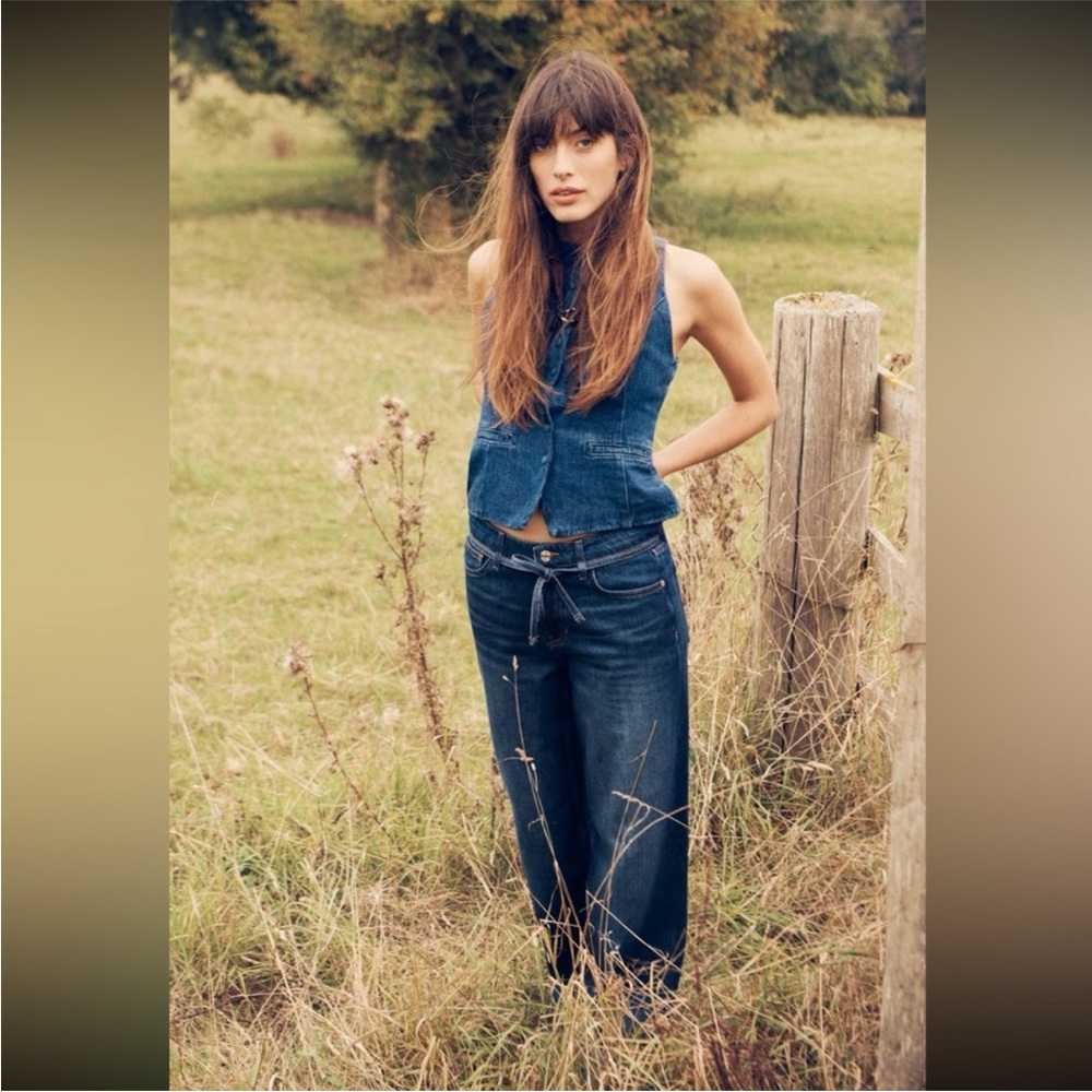 ZARA HIGH WAISTED WIDE LEG BELTED JEANS - Picture 3 of 3